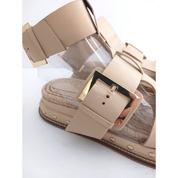 ASOS Designs Jukebox Beige Leather Gladiator Platform Chunky Big Buckle Sandal - Picture 7 of 14